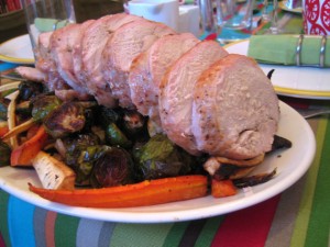 Turkey breast over roast vegetables