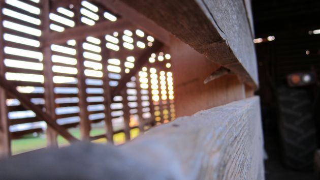 machine shed at sunset