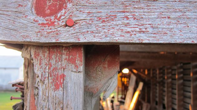 detail of the machine shed at sunset