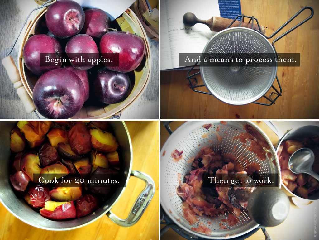 Making the sauce Steps for making applesauce in four photos.