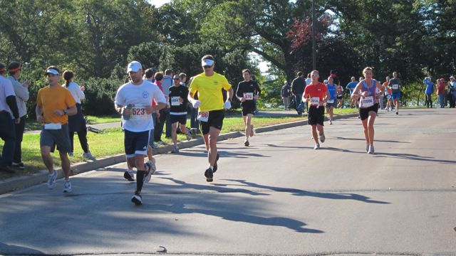 marathon runners on a fall day